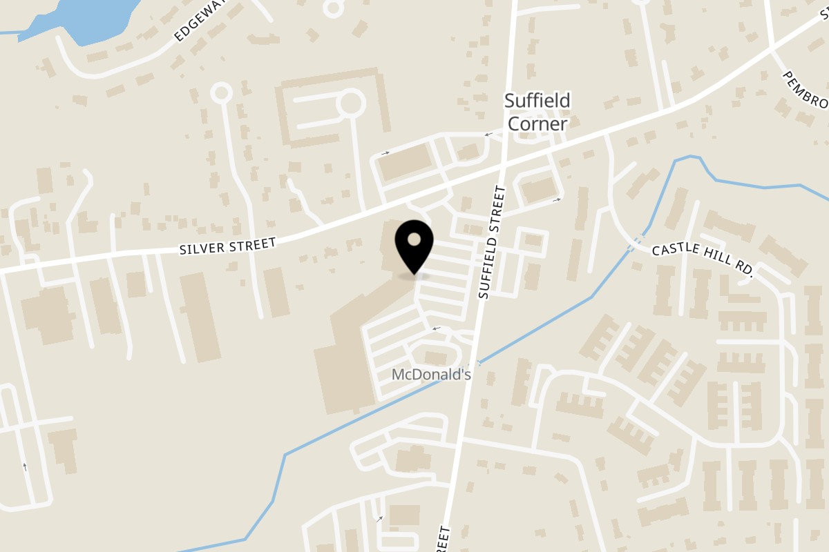 Map showing the location of Fancy Bagels Agawam on 838 Suffield St in Agawam